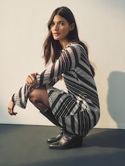 Black/White Stripe Long Sleeve Mini Mesh Dress - Image 3 of 6