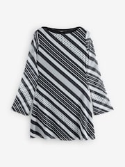 Black/White Stripe Long Sleeve Mini Mesh Dress - Image 4 of 6