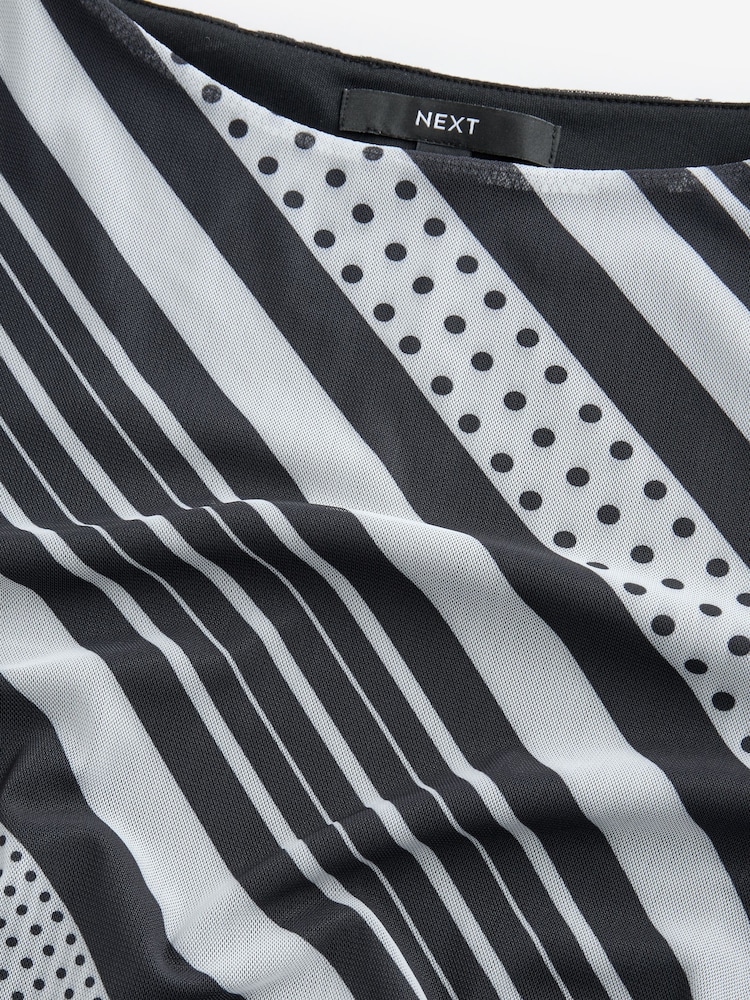 Black/White Stripe Long Sleeve Mini Mesh Dress - Image 6 of 6
