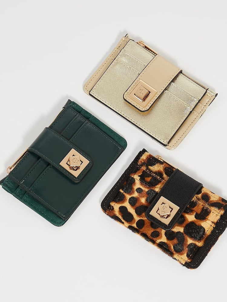 Dune London Green Print Karra Turn Lock Card Holder - Image 5 of 5