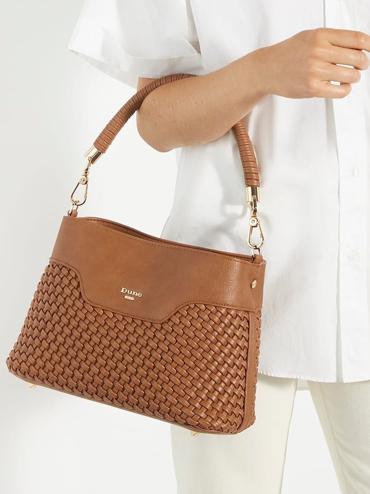 Dune London Brown Dinidelphie Medium Woven Grab Bag - Image 1 of 5