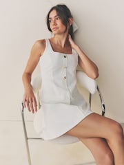White Square Neck Gold Button Mini Dress - Image 3 of 8