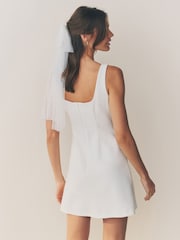 White Square Neck Gold Button Mini Dress - Image 4 of 8