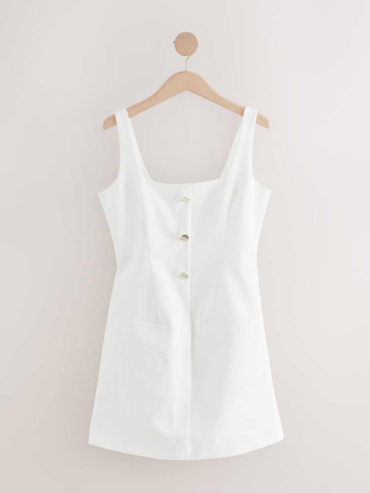 Buy White Square Neck Gold Button Mini Dress from Next Belgium
