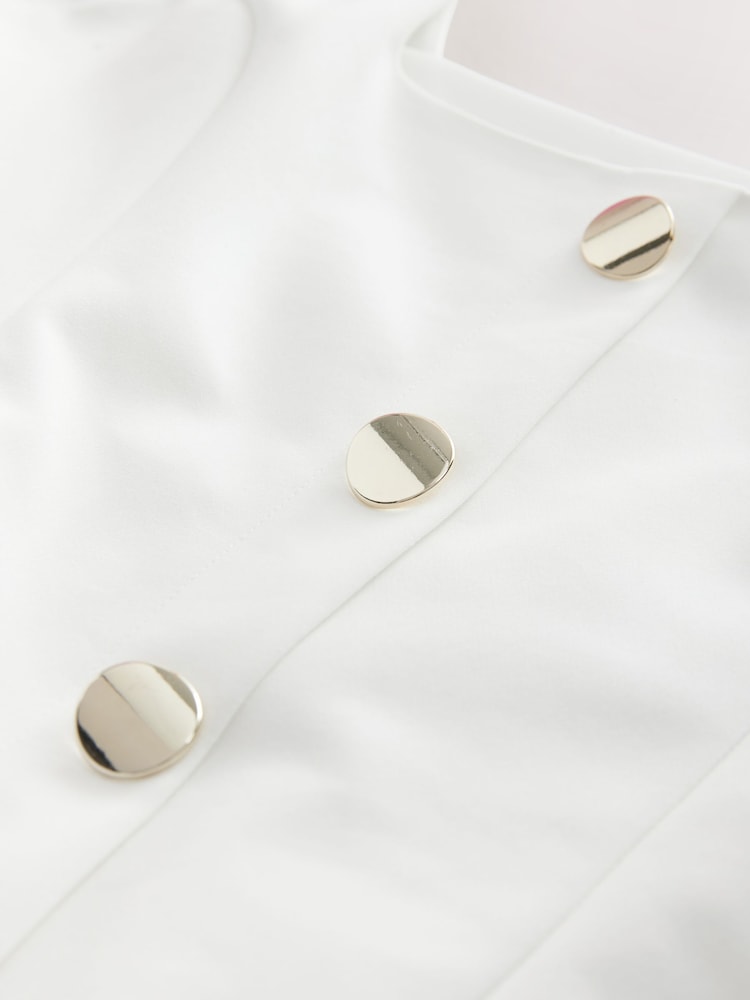 Buy White Square Neck Gold Button Mini Dress from Next Luxembourg