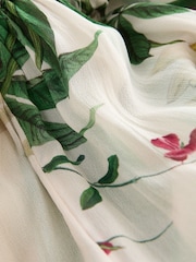 Kew Collection Cream And Green/Pink Floral Long Sleeve Pleated Maxi Dress - Image 6 of 7