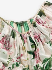 Kew Collection Cream And Green/Pink Floral Long Sleeve Pleated Maxi Dress - Image 7 of 7
