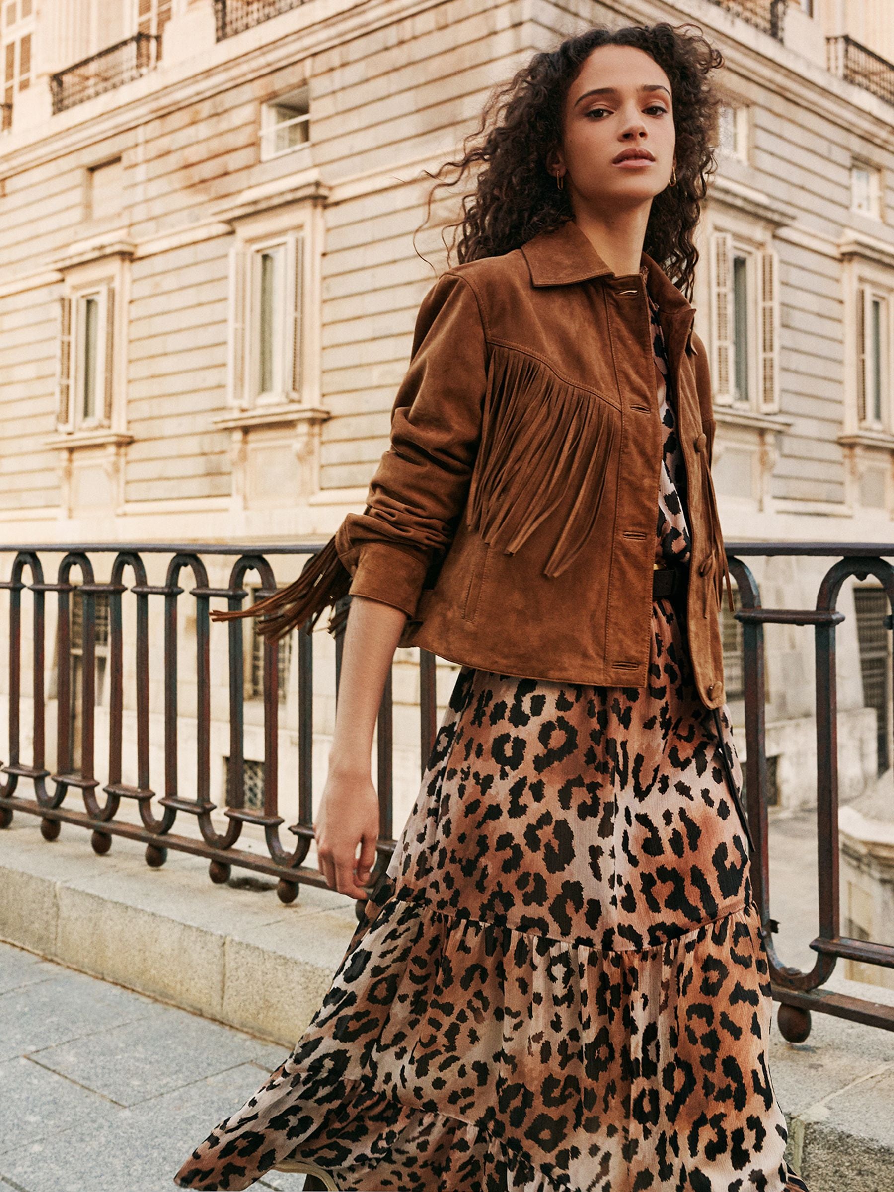Buy Brown Leopard Animal Print Long Sleeve Boho Tier Maxi