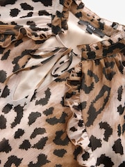 Brown Leopard Animal Print Long Sleeve Boho Tier Maxi Dress - Image 4 of 5