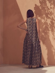 Brown Leopard Animal Print Sleeveless Textured Jersey Dropwaist Maxi Dress - Image 2 of 7