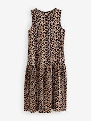 Brown Leopard Animal Print Sleeveless Textured Jersey Dropwaist Maxi Dress - Image 5 of 7