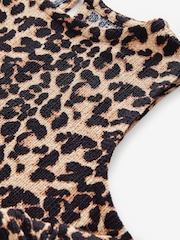 Brown Leopard Animal Print Sleeveless Textured Jersey Dropwaist Maxi Dress - Image 6 of 7