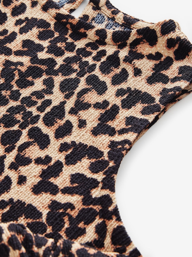 Brown Leopard Animal Print Sleeveless Textured Jersey Dropwaist Maxi Dress - Image 6 of 7