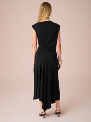Black Short Sleeve Asymmetric Hem Midi Dress - Image 2 of 3