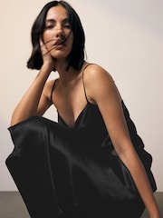 Black Satin Cowl Neck Strappy Tie Back Midi Slip Dress - Image 3 of 9