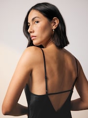Black Satin Cowl Neck Strappy Tie Back Midi Slip Dress - Image 5 of 9