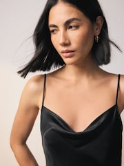 Black Satin Cowl Neck Strappy Tie Back Midi Slip Dress - Image 6 of 9