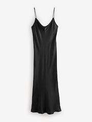 Black Satin Cowl Neck Strappy Tie Back Midi Slip Dress - Image 7 of 9