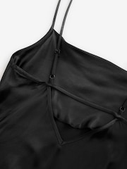 Black Satin Cowl Neck Strappy Tie Back Midi Slip Dress - Image 8 of 9