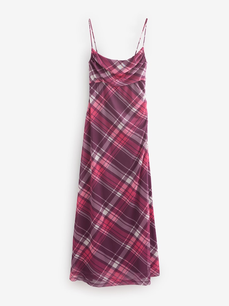 Red Check Mesh Floral Cami Slip Dress - Image 1 of 3