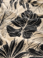 Black White Floral Leaf Sleeveless Textured Jersey Dropwaist Maxi Dress - Image 8 of 8