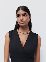 Schwarz - Sleeveless V-Neck Waistcoat Pleated Skirt Midi Dress - Bild 6 von 9