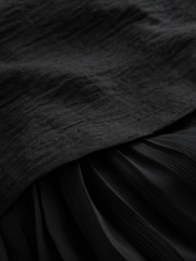 Schwarz - Sleeveless V-Neck Waistcoat Pleated Skirt Midi Dress - Bild 9 von 9
