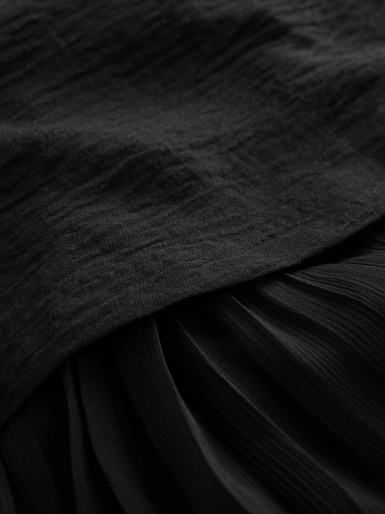 Schwarz - Sleeveless V-Neck Waistcoat Pleated Skirt Midi Dress - Bild 9 von 9