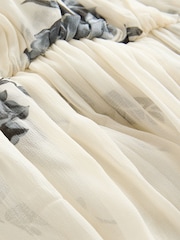 Alb/negru floral - Mânecă lungă Plisat Rochie lungă - Imaginea 5 din 6