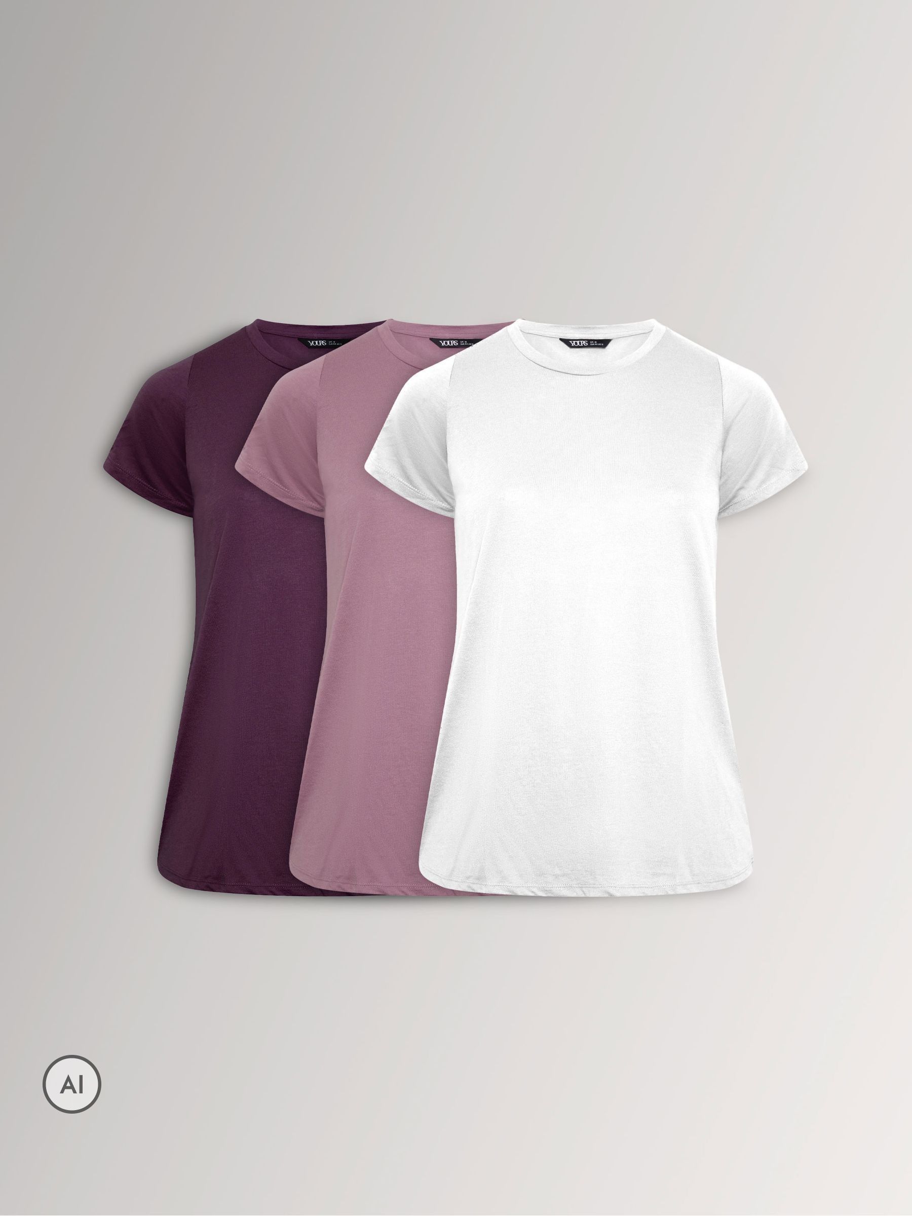 Yours Curve Women's Purple Core T-Shirts 3 Pack