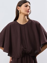 Burgundy Red Short Sleeve Cape Sleeve Jumpsuit - Image 4 of 8