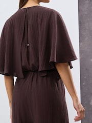 Burgundy Red Short Sleeve Cape Sleeve Jumpsuit - Image 5 of 8