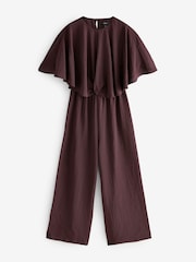 Burgundy Red Short Sleeve Cape Sleeve Jumpsuit - Image 6 of 8