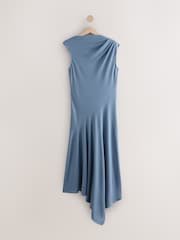 Chambray Blue Short Sleeve Asymmetric Hem Midi Dress - Image 4 of 6