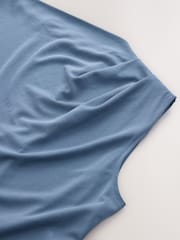 Chambray Blue Short Sleeve Asymmetric Hem Midi Dress - Image 5 of 6