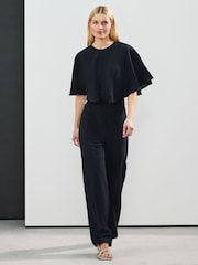 Navy Blue Short Sleeve Cape Sleeve Jumpsuit - Image 1 of 8