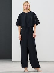 Navy Blue Short Sleeve Cape Sleeve Jumpsuit - Image 2 of 8