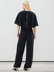 Navy Blue Short Sleeve Cape Sleeve Jumpsuit - Image 3 of 8