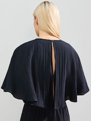 Navy Blue Short Sleeve Cape Sleeve Jumpsuit - Image 5 of 8
