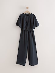 Navy Blue Short Sleeve Cape Sleeve Jumpsuit - Image 6 of 8