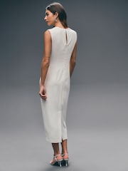 Ecru Sleeveless Column Rouched Midi Dress - Image 3 of 7
