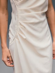 Ecru Sleeveless Column Rouched Midi Dress - Image 4 of 7