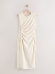 Ecru Sleeveless Column Rouched Midi Dress - Image 5 of 7