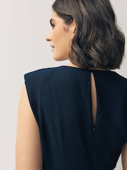 Navy Blue Sleeveless Column Rouched Midi Dress - Image 3 of 7