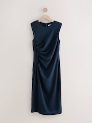 Navy Blue Sleeveless Column Rouched Midi Dress - Image 5 of 7