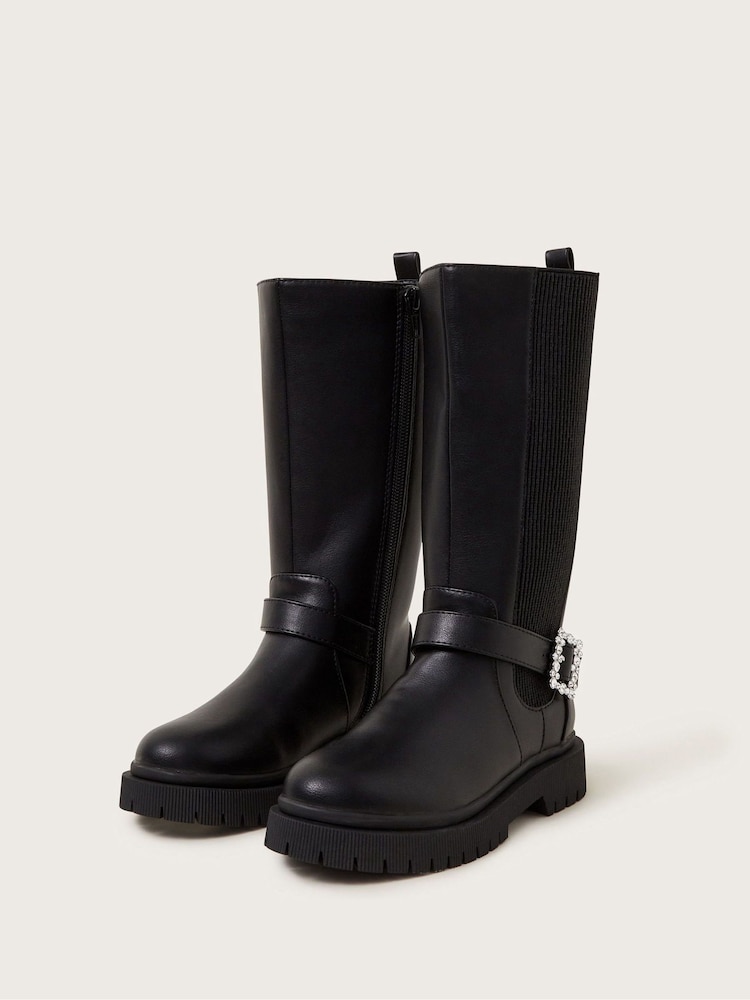 Monsoon Black Diamante Buckle Knee High Boots - Image 1 of 3