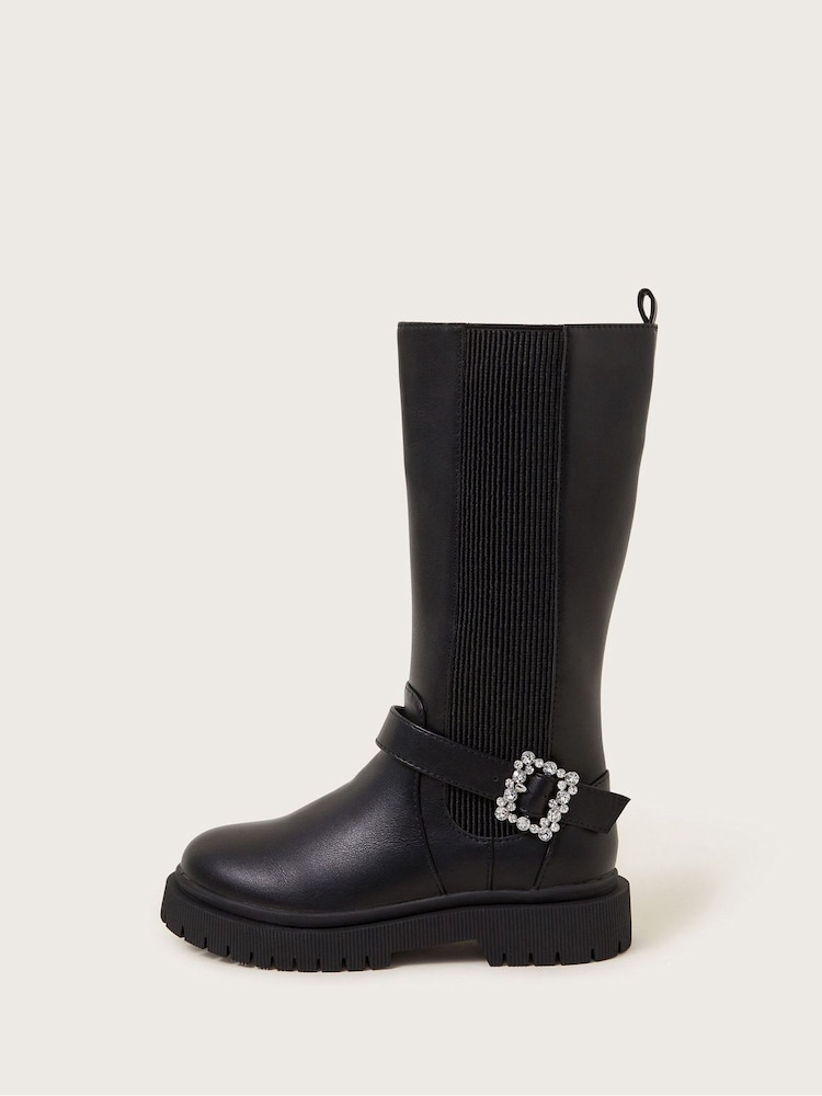 Monsoon Black Diamante Buckle Knee High Boots - Image 2 of 3