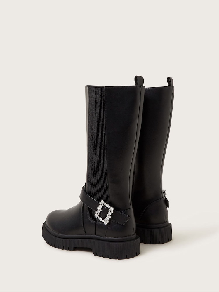 Monsoon Black Diamante Buckle Knee High Boots - Image 3 of 3