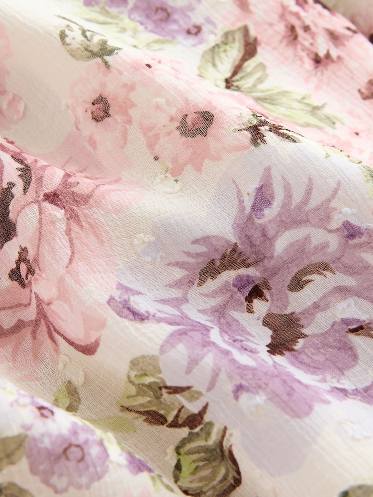 Pink/Purple Vintage Floral Long Sleeve Tie Back Floral Midi Dress - Image 7 of 8
