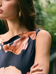 Navy Blue/Pink Floral Kew Collection Cowl Neck Maxi Dress - Image 5 of 9